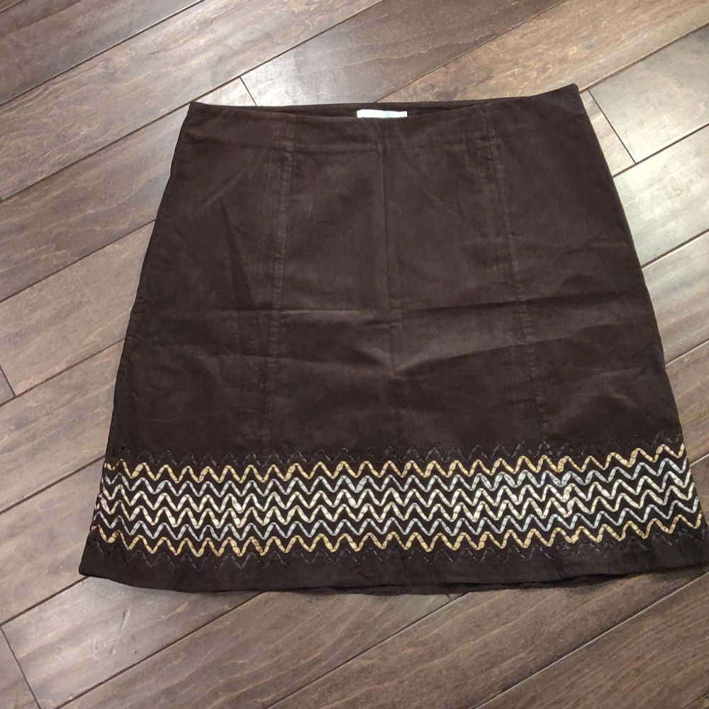Boden Brown Corduroy Skirt With Ribbon Applique SIZE 18L